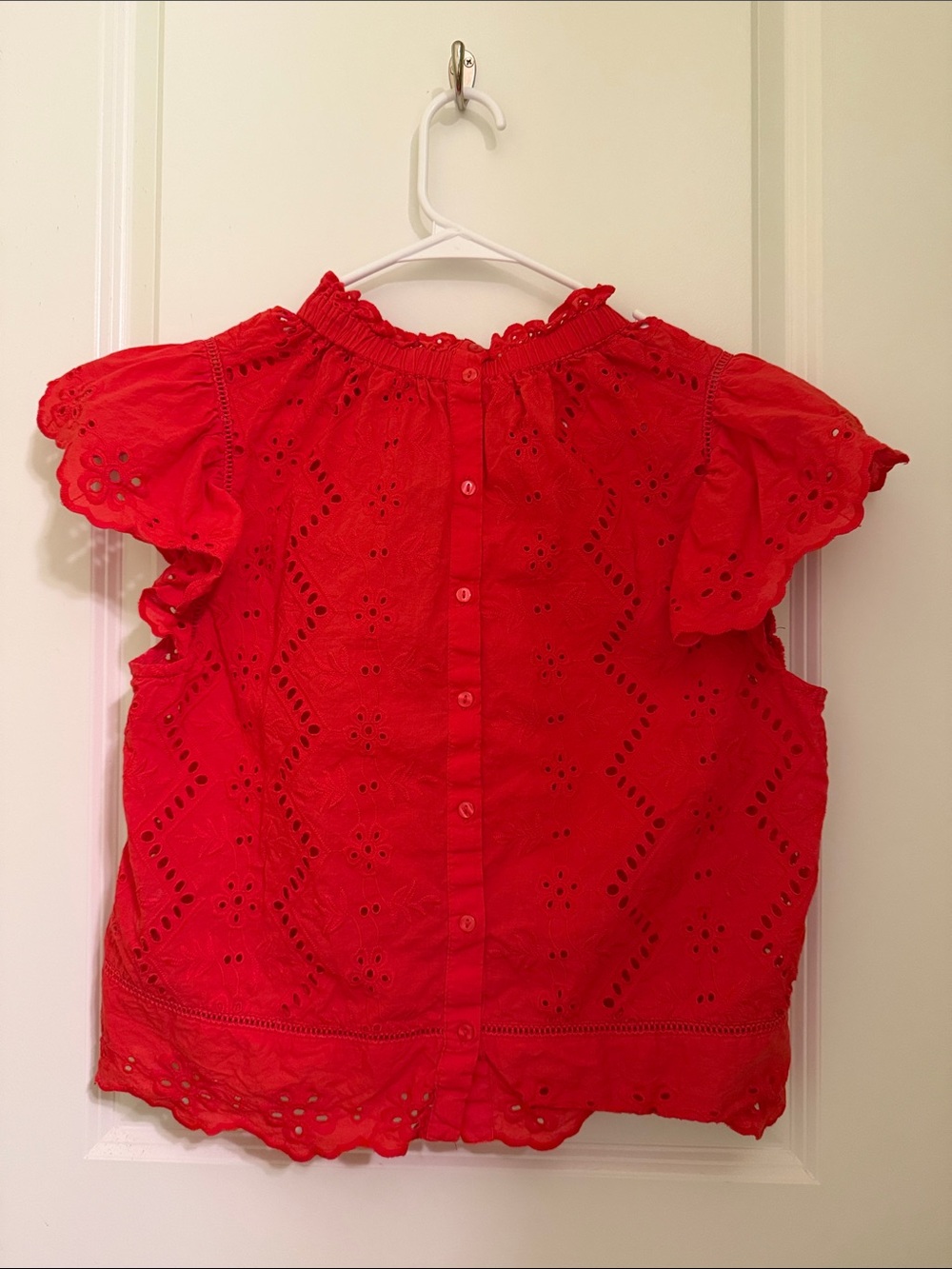 Red Eyelet Ruffle Neck Blouse - Picture 3 of 3